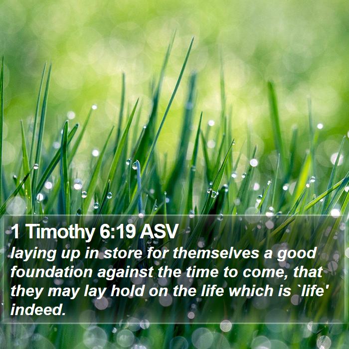 1 Timothy 6:19 ASV - laying up in store for themselves a good - Bible Verse Picture