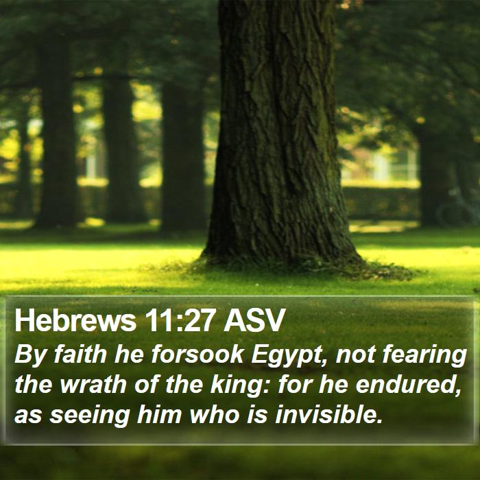 Hebrews 11:27 ASV - By faith he forsook Egypt, not fearing the wrath - Bible Verse Picture