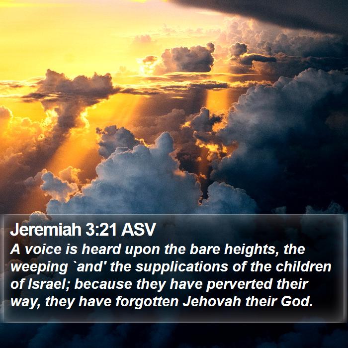 Jeremiah 3:21 ASV - A voice is heard upon the bare heights, the - Bible Verse Picture