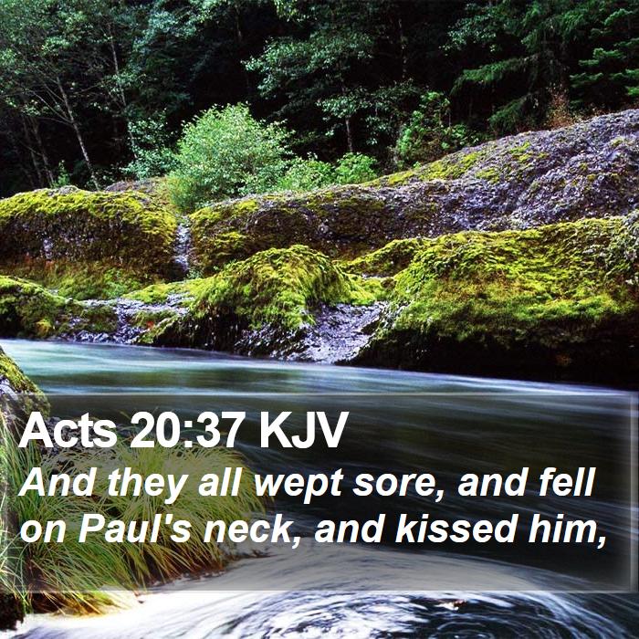 Acts 20:37 KJV - And they all wept sore, and fell on Paul's neck, - Bible Verse Picture