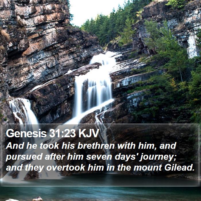 Genesis 31:23 KJV - And he took his brethren with him, and pursued - Bible Verse Picture