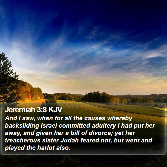 Jeremiah 3:8 KJV - And I saw, when for all the causes whereby - Bible Verse Picture