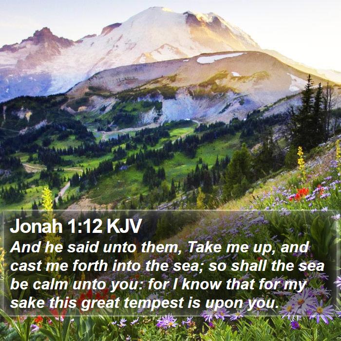Jonah 1:12 KJV - And he said unto them, Take me up, and cast me - Bible Verse Picture