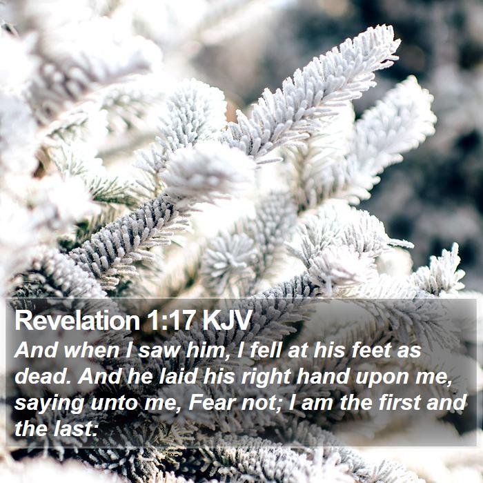 Revelation 1:17 KJV - And when I saw him, I fell at his feet as dead. - Bible Verse Picture