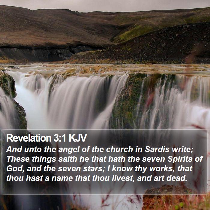 Revelation 3:1 KJV - And unto the angel of the church in Sardis write; - Bible Verse Picture