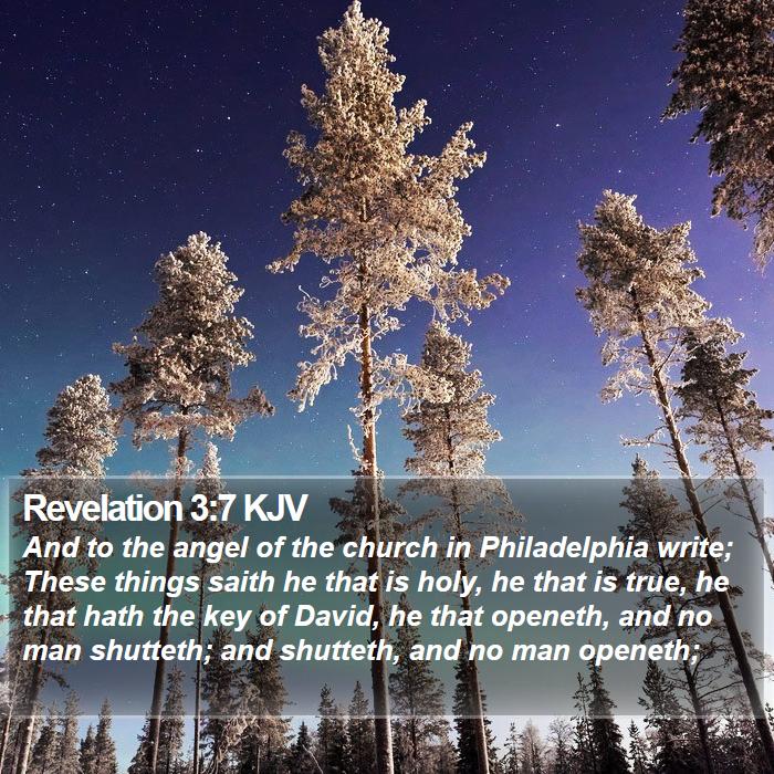 Revelation 3:7 KJV - And to the angel of the church in Philadelphia - Bible Verse Picture