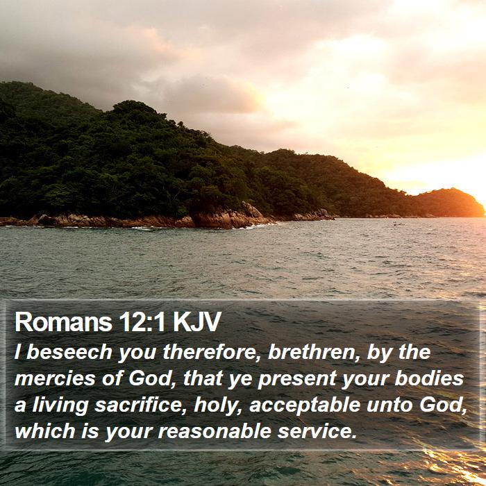 Romans 12:1 KJV - I beseech you therefore, brethren, by the mercies - Bible Verse Picture