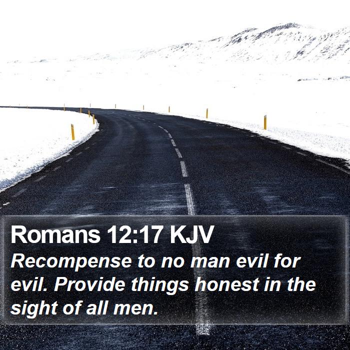 Romans 12:17 KJV - Recompense to no man evil for evil. Provide - Bible Verse Picture