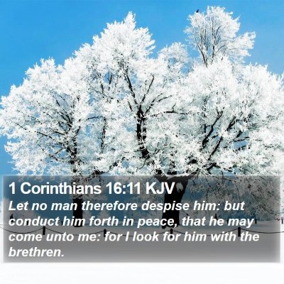 1 Corinthians 16:11 KJV Bible Verse Image