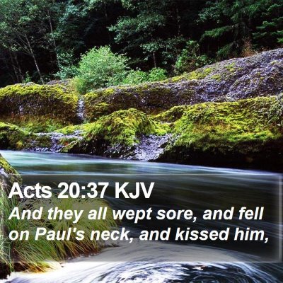 Acts 20:37 KJV Bible Verse Image