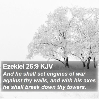Ezekiel 26:9 KJV Bible Verse Image