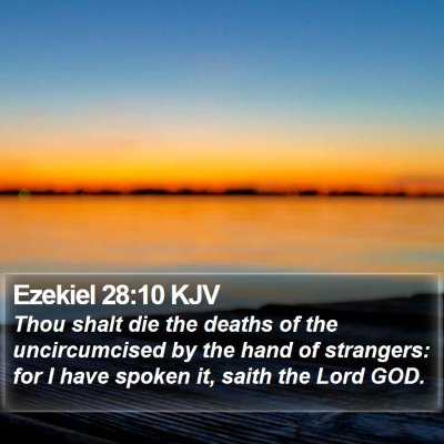 Ezekiel 28:10 KJV Bible Verse Image