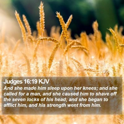 Judges 16:19 KJV Bible Verse Image