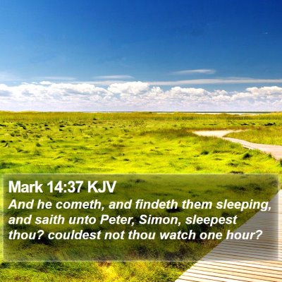 Mark 14:37 KJV Bible Verse Image
