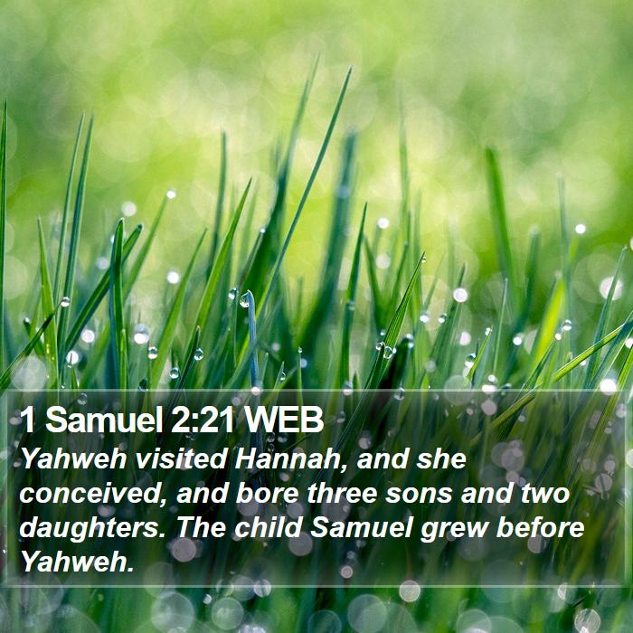 1 Samuel 2:21 WEB - Yahweh visited Hannah, and she conceived, and - Bible Verse Picture