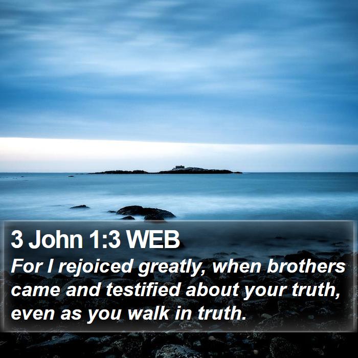 3 John 1:3 WEB - For I rejoiced greatly, when brothers came and - Bible Verse Picture