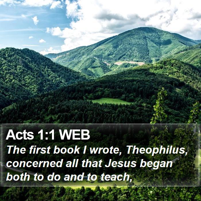 Acts 1:1 WEB - The first book I wrote, Theophilus, concerned all - Bible Verse Picture