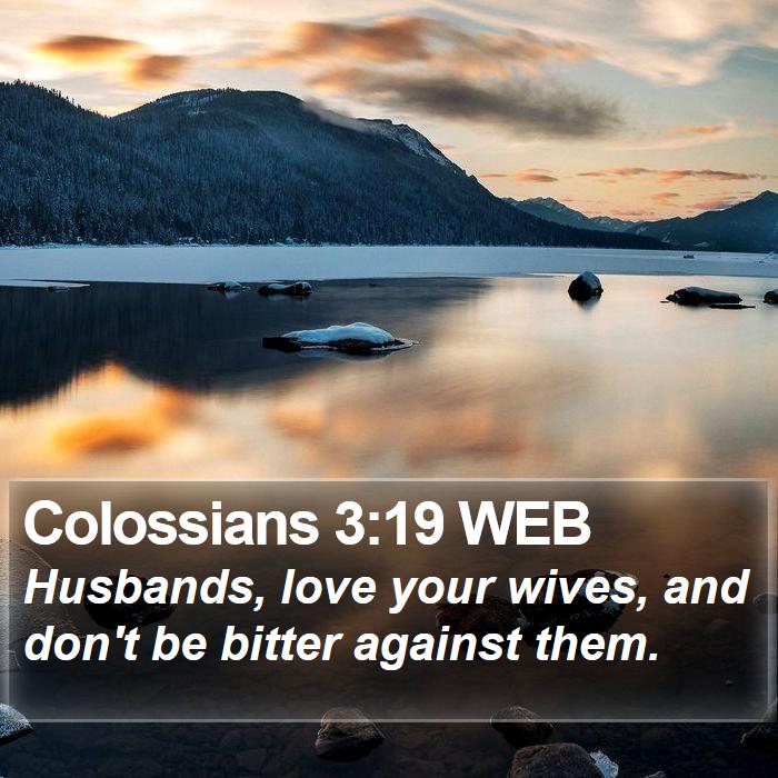 Colossians 3:19 WEB - Husbands, love your wives, and don't be bitter - Bible Verse Picture