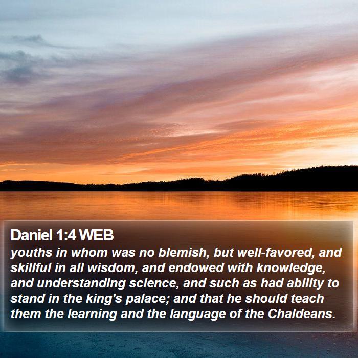 Daniel 1:4 WEB - youths in whom was no blemish, but well-favored, - Bible Verse Picture