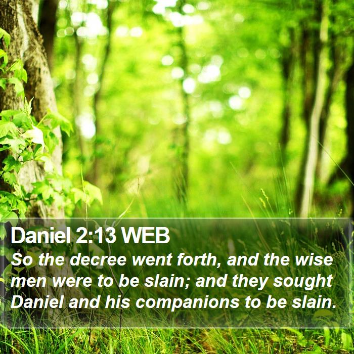Daniel 2:13 WEB - So the decree went forth, and the wise men were - Bible Verse Picture