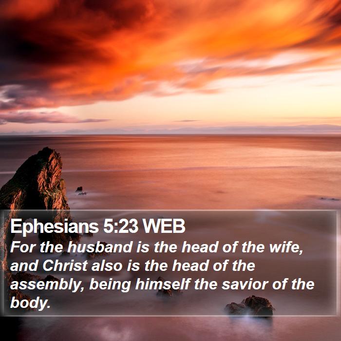 Ephesians 5:23 WEB - For the husband is the head of the wife, and - Bible Verse Picture