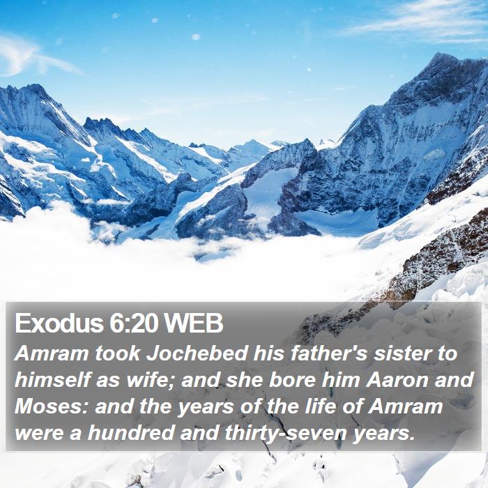 Exodus 6:20 WEB - Amram took Jochebed his father's sister to - Bible Verse Picture