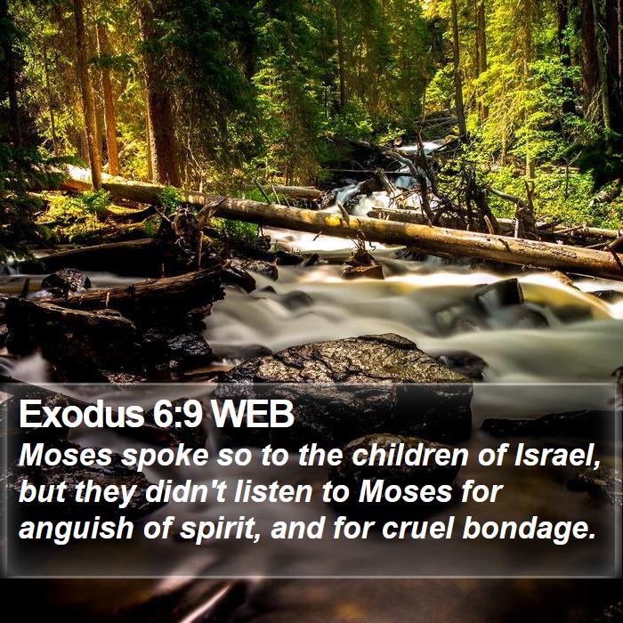 Exodus 6:9 WEB - Moses spoke so to the children of Israel, but - Bible Verse Picture