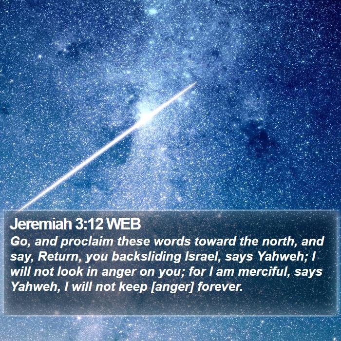 Jeremiah 3:12 WEB - Go, and proclaim these words toward the north, - Bible Verse Picture