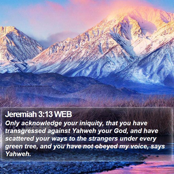 Jeremiah 3:13 WEB - Only acknowledge your iniquity, that you have - Bible Verse Picture
