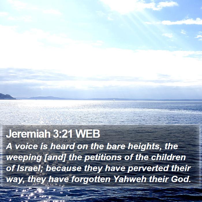 Jeremiah 3:21 WEB - A voice is heard on the bare heights, the weeping - Bible Verse Picture
