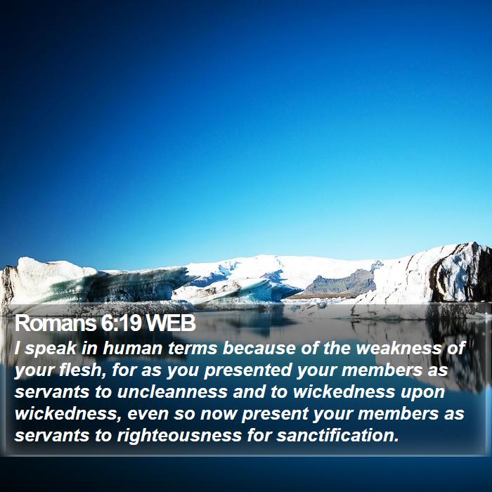 Romans 6:19 WEB - I speak in human terms because of the weakness of - Bible Verse Picture