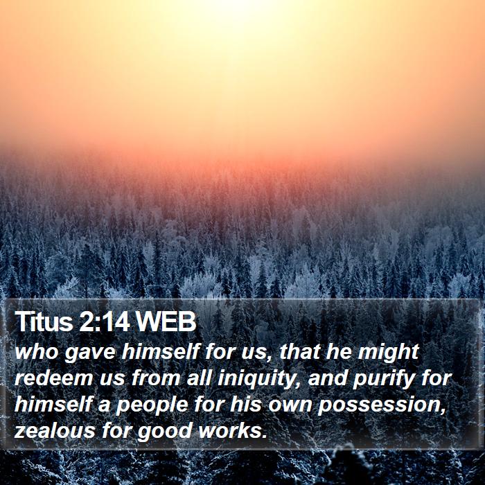 Titus 2:14 WEB - who gave himself for us, that he might redeem us - Bible Verse Picture